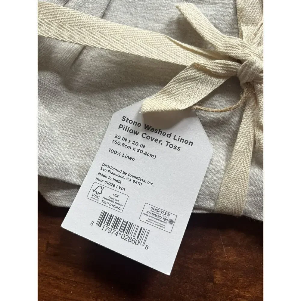 Fern 100% Lien Stone Wash Toss Pillow Sham Covers minimalist 20in x 20in Neutral